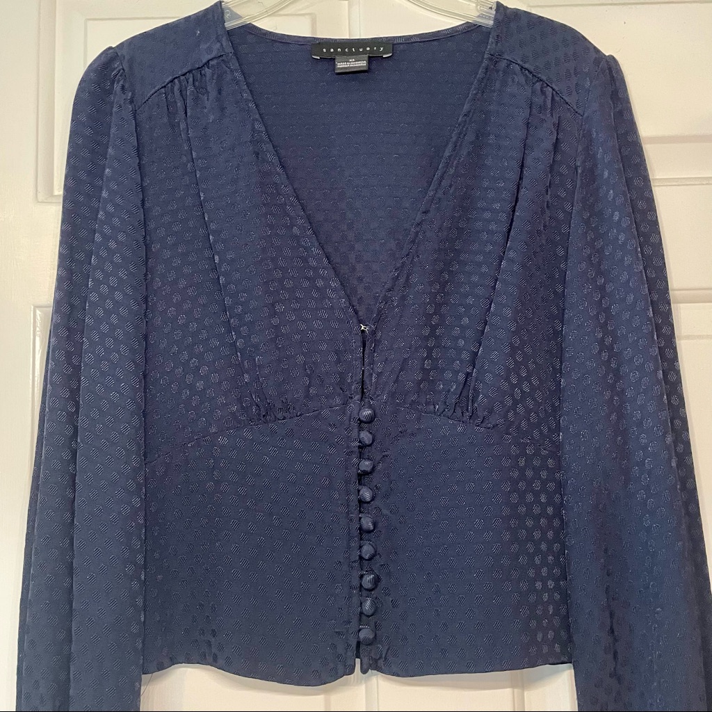 Nwot Sanctuary Navy Polka Dot Button Front Top